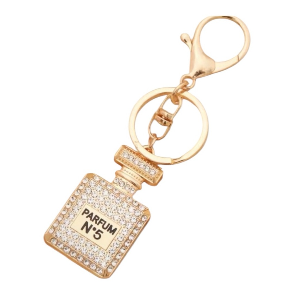 Parfum No. 5 Gold Tone Keychain & Bag Charm Clear Crystal NWT